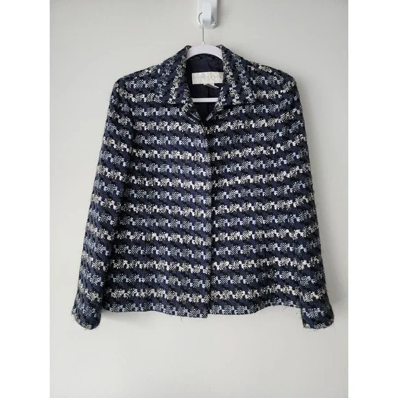Doncaster Womens Single-Breasted Blazer Jacket Navy Blue Cotton-Silk Blend Sz 10 - Picture 2 of 9